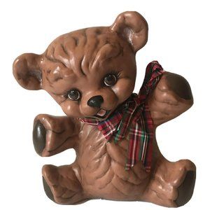 Vintage Rob Roy brown bear ceramic bank Christmas  ribbon  MCM 9”